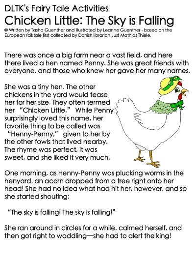 One day while she was walking an acorn fell from a tree, and hit the top of her little head. . Chicken little original story pdf